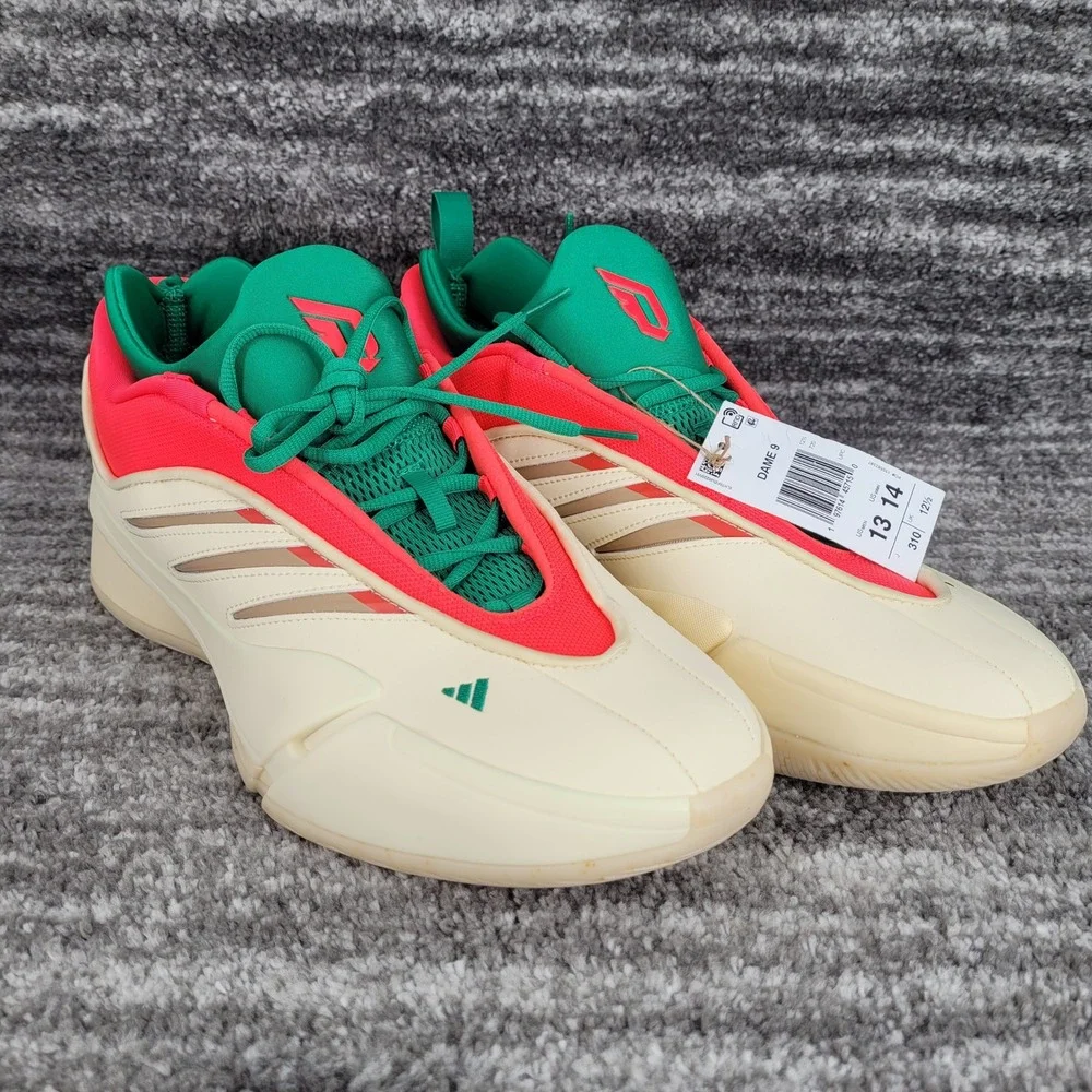Adidas Dame 9 Basketball Shoes‎ Cream Lucid Red Green JH6627 Mens Size 13 NEW